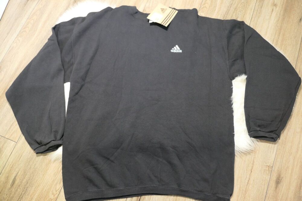 NWT 90s Adidas Vintage Crewneck Black Sweatshirt Men XL Cotton/Poly Blend